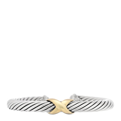 David Yurman Sterling Silver 14K Yellow Gold 7mm X Station Cable Bracelet 1 of 3
