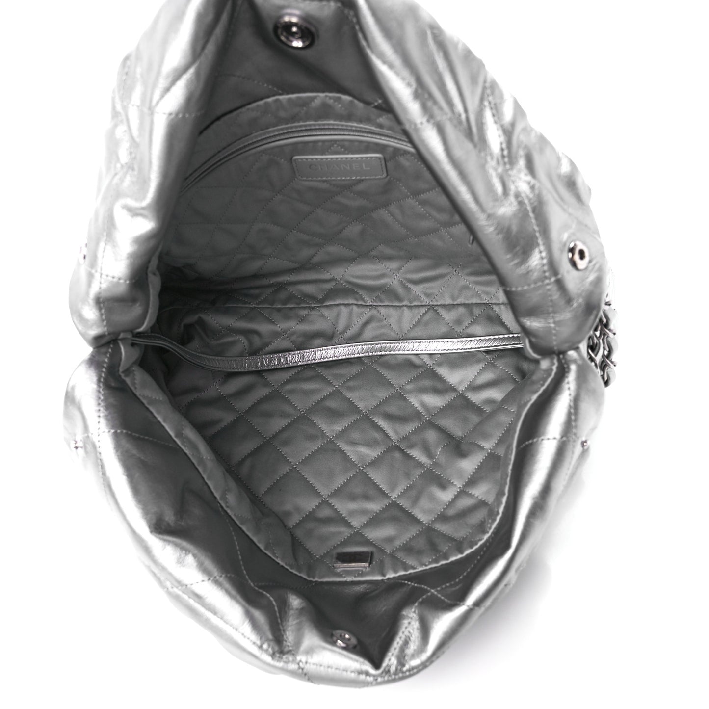 Metallic Calfskin Quilted Chanel 22 Silver