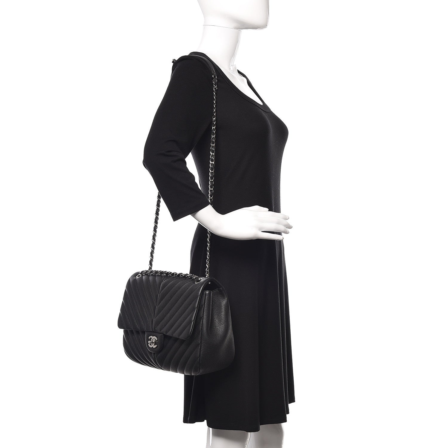 Chanel Caviar Chevron Quilted Large Puffy CC Flap Black 2 of 10