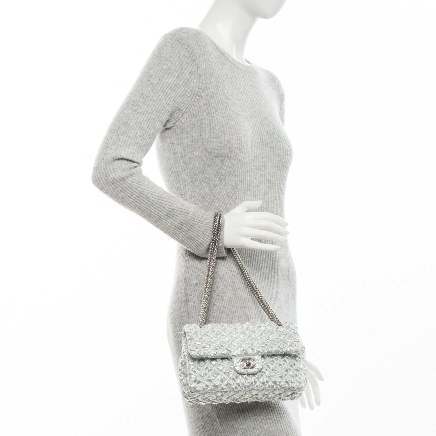 Chanel Metallic Lame Quilted Small Double Flap Silver 2 of 10