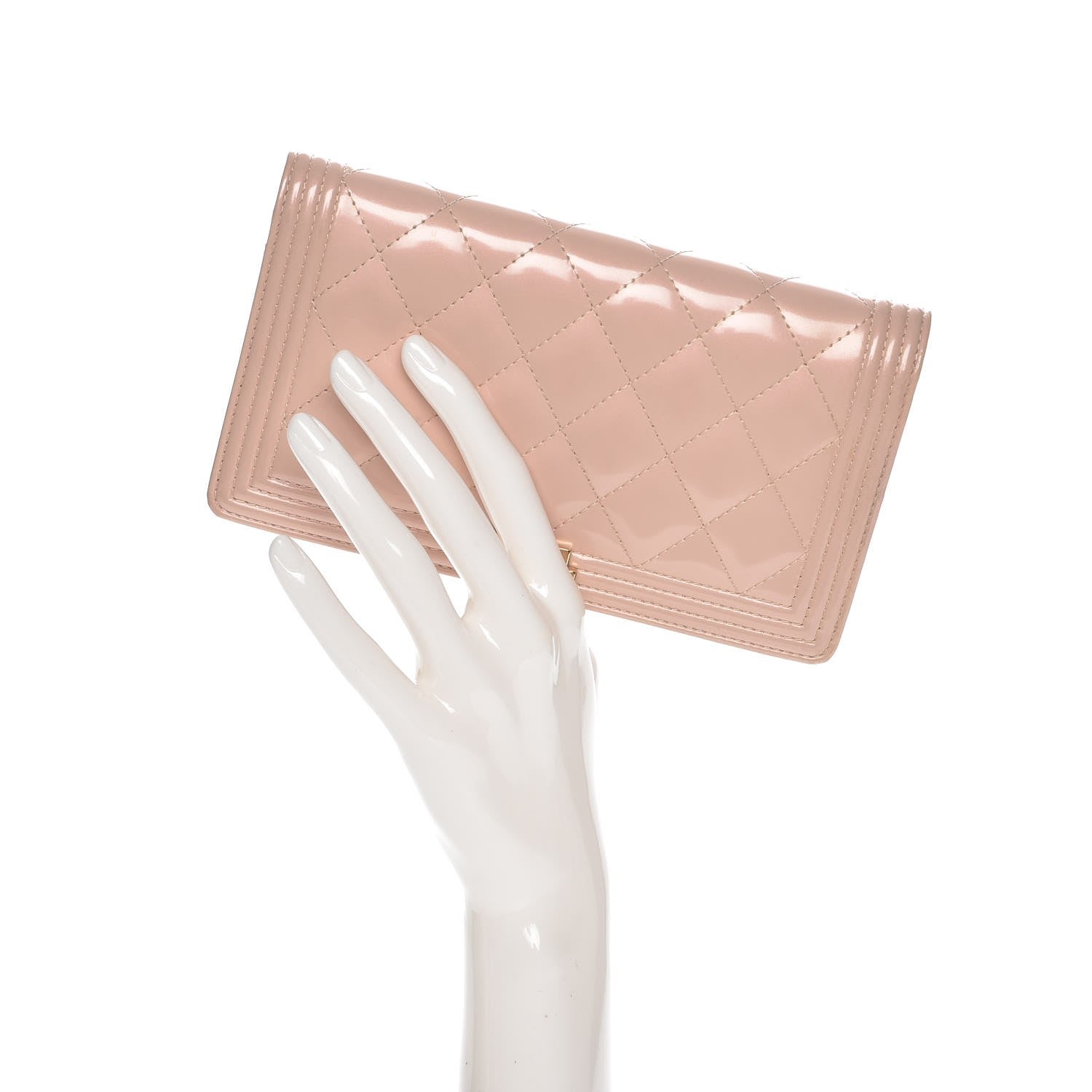 Chanel Iridescent Calfskin Quilted Boy Yen Wallet Light Pink 2 of 11