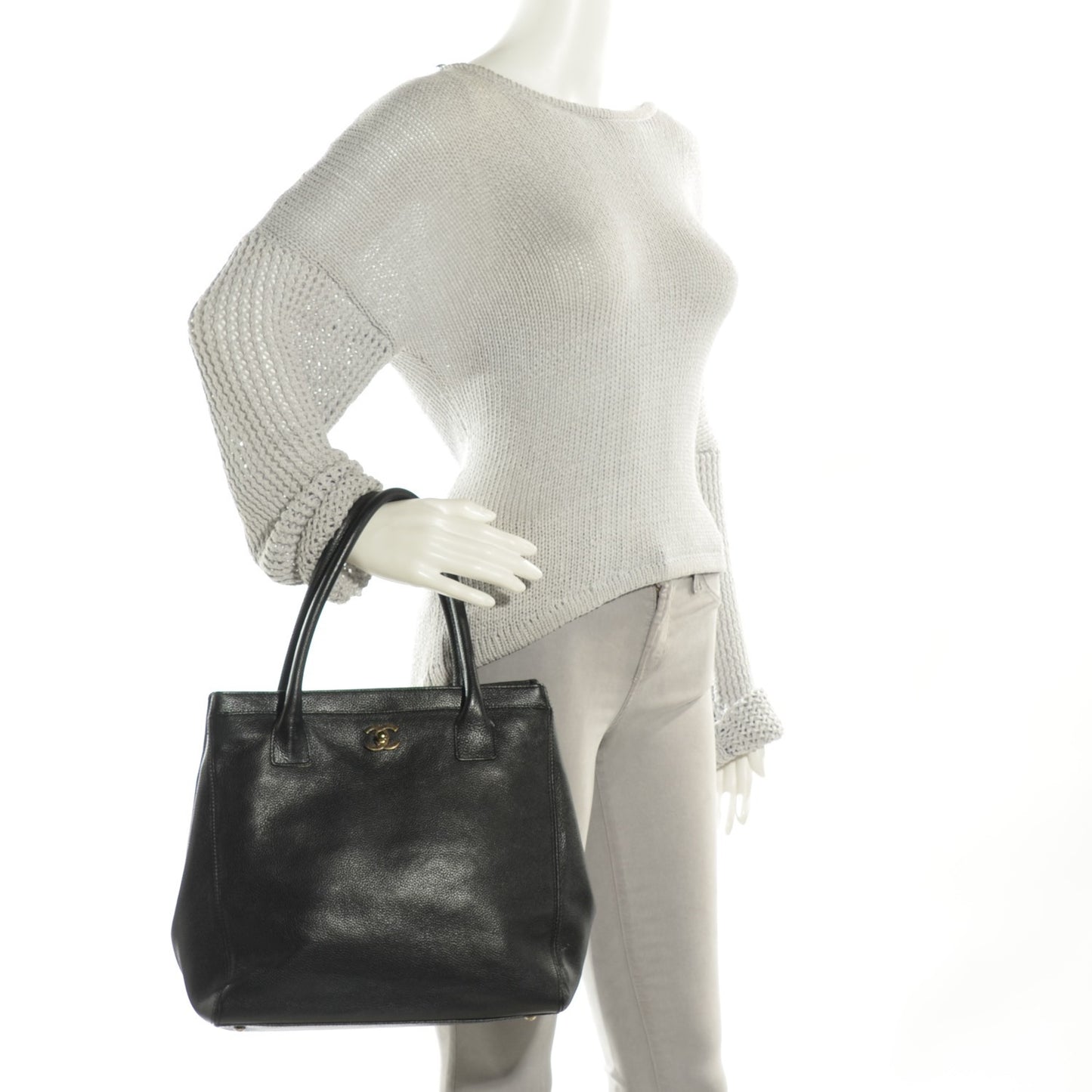 Calfskin Tall Cerf Tote Black
