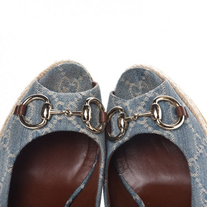 Gucci Denim Monogram Horsebit Open Toe Espadrille Wedges 39.5 Blue 10 of 15