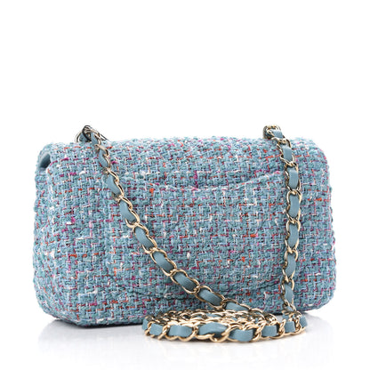 Chanel Tweed Quilted Mini Rectangular Flap Turquoise Purple White Red 3 of 10