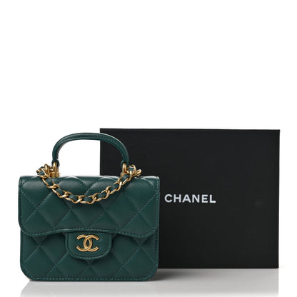 Chanel Lambskin Quilted Top Handle Flap Coin Purse With Chain Green 11 of 11