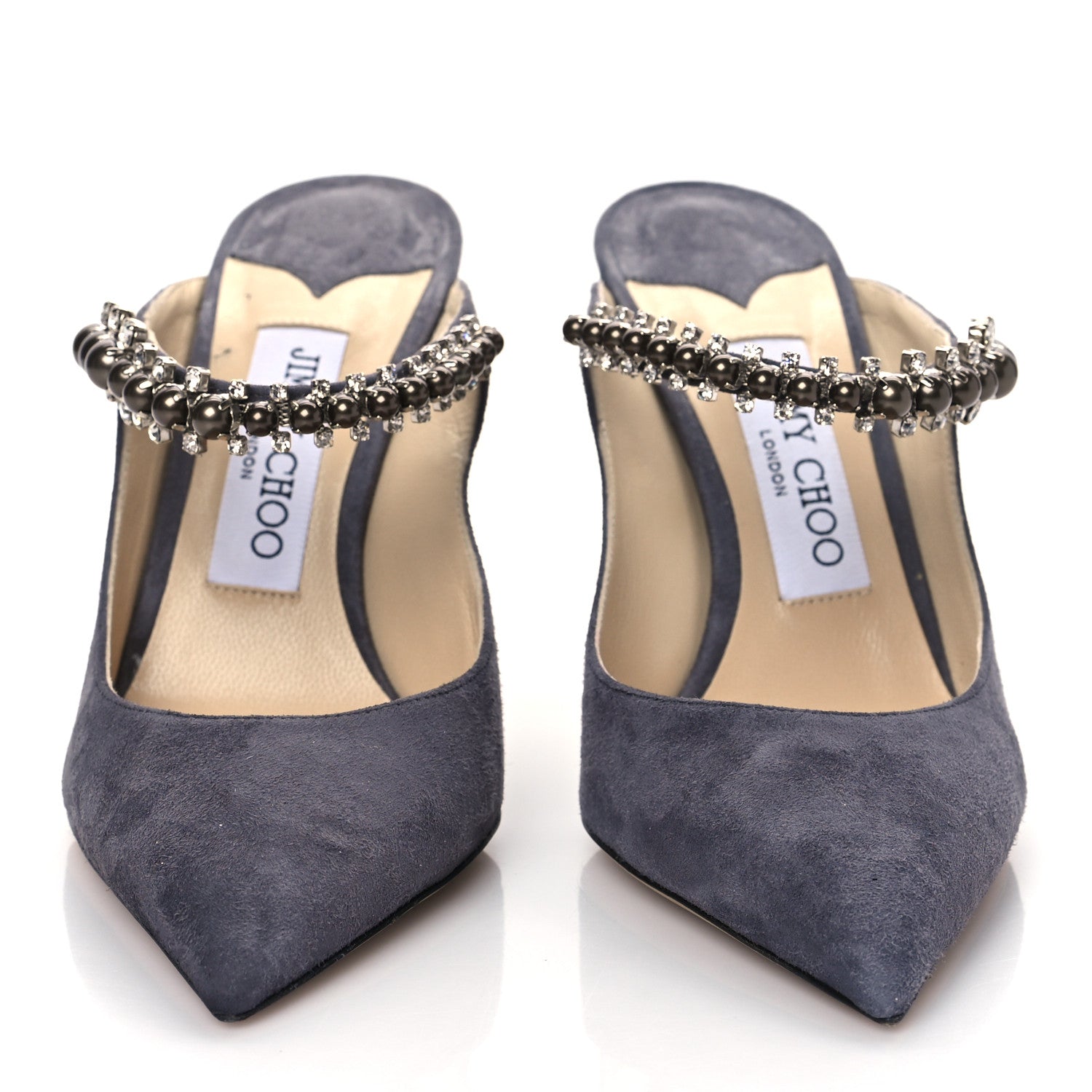 Jimmy Choo Suede Crystal Pearl Bing 100 Pumps 36.5 Grey 2 of 8