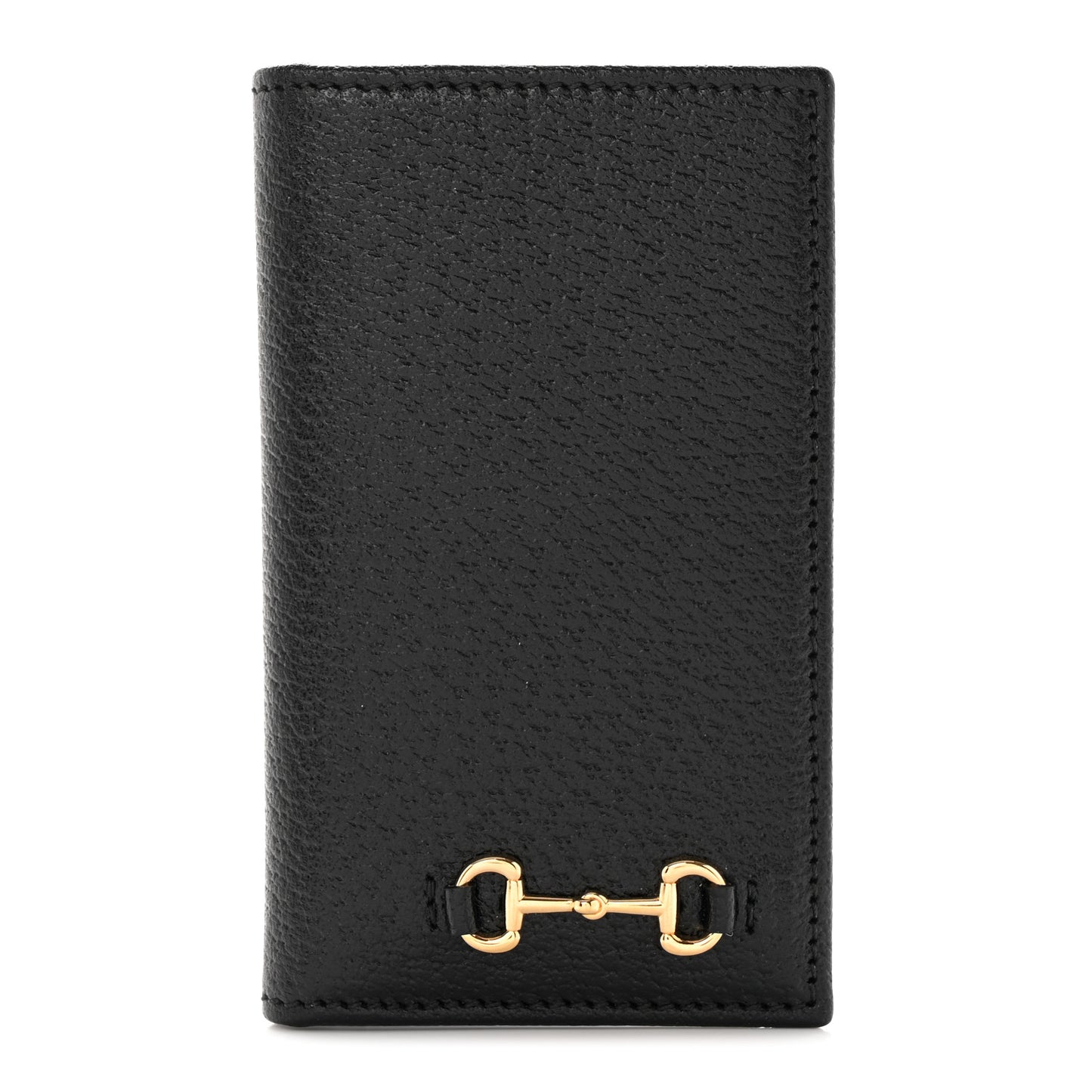 Textured Dollar Calfskin Horsebit Card Holder Black