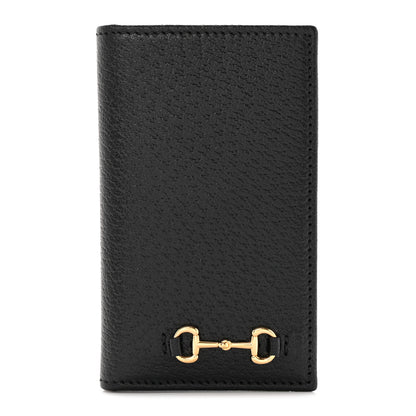 Gucci Textured Dollar Calfskin Horsebit Card Holder Black 1 of 7