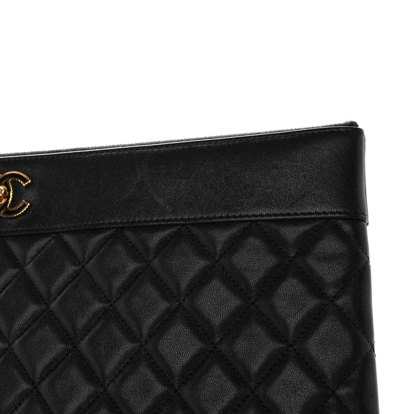 Lambskin Quilted Large Vintage Mademoiselle Cosmetic Case Black