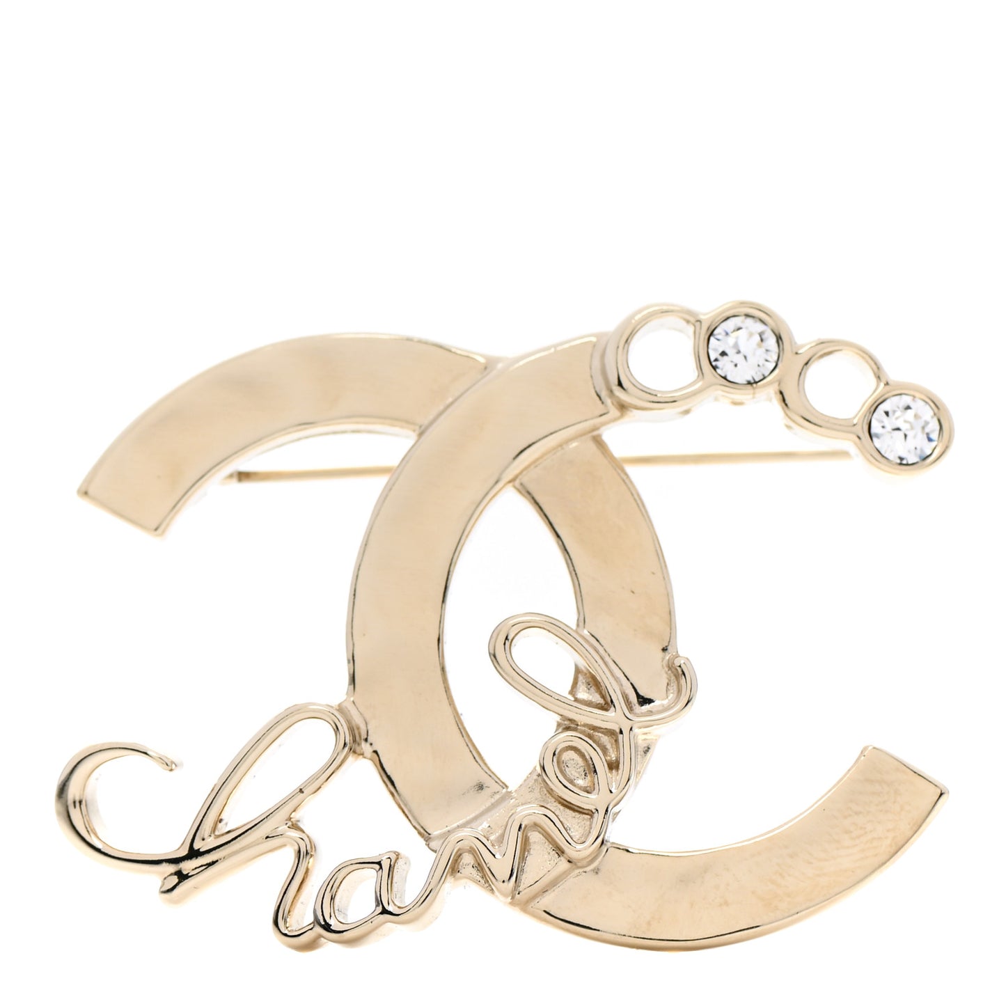 Metal Pearl Crystal Coco Script Brooch Light Gold