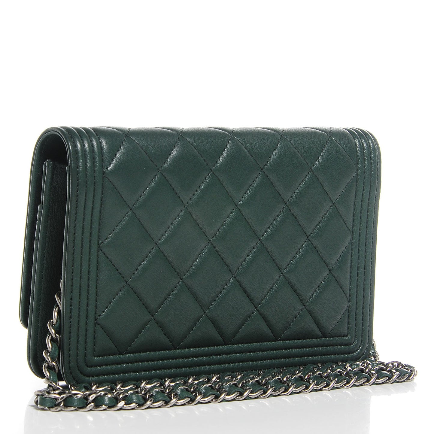 Lambskin Quilted Boy Wallet On Chain WOC Green