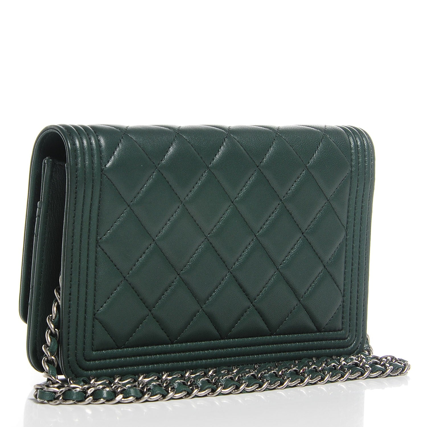 Chanel Lambskin Quilted Boy Wallet On Chain WOC Green 3 of 9