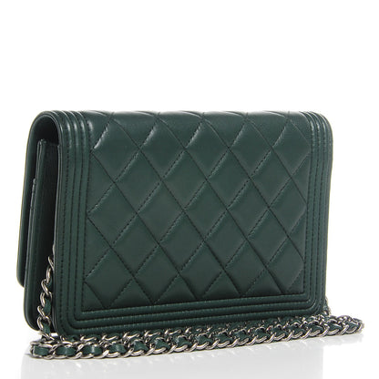 Chanel Lambskin Quilted Boy Wallet On Chain WOC Green 3 of 9