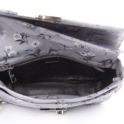 Prada Soft Saffiano Floral Print Sound Shoulder Bag Acciaio 5 of 13