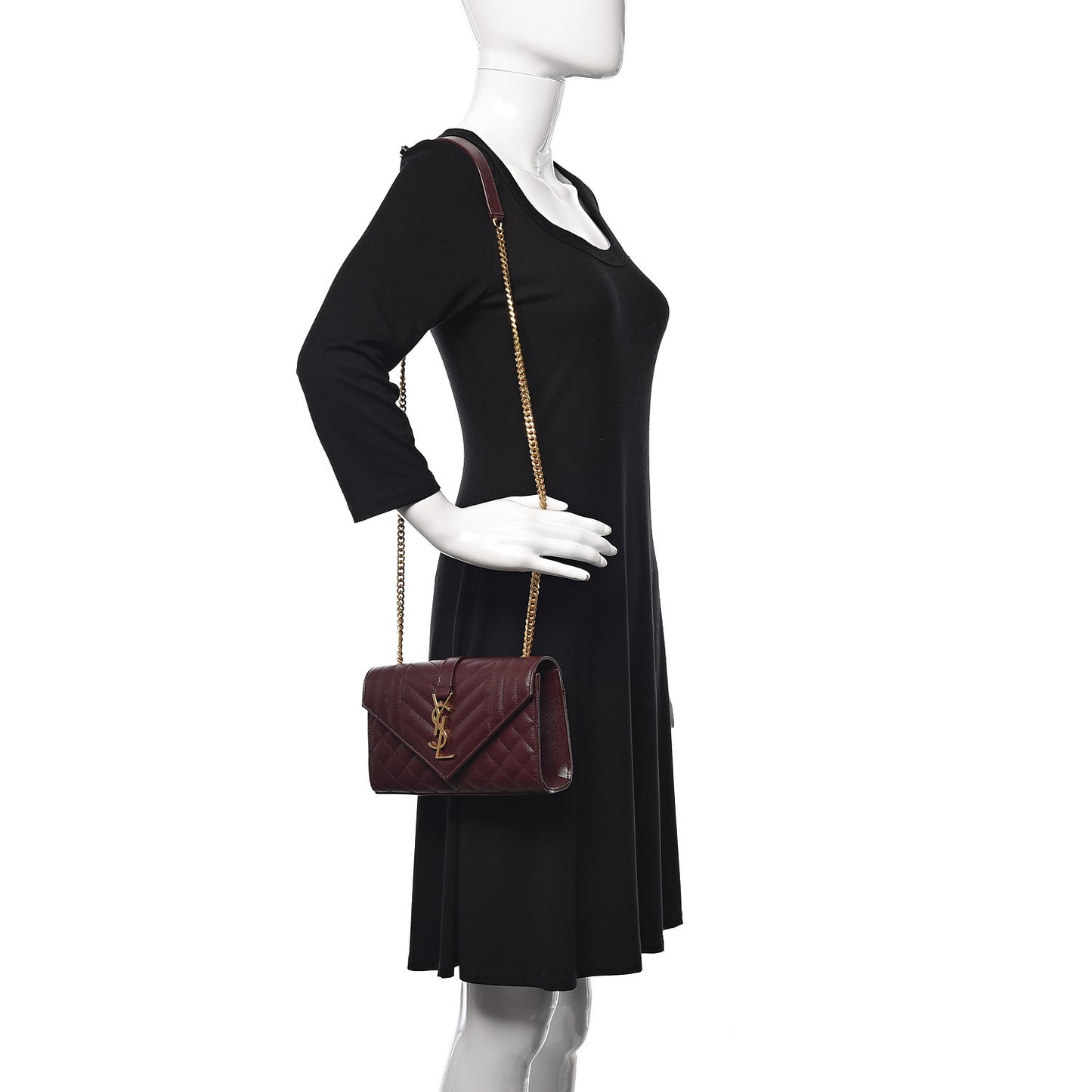 Grain De Poudre Textured Mixed Matelasse Triquilt Small Monogram Satchel Burgundy