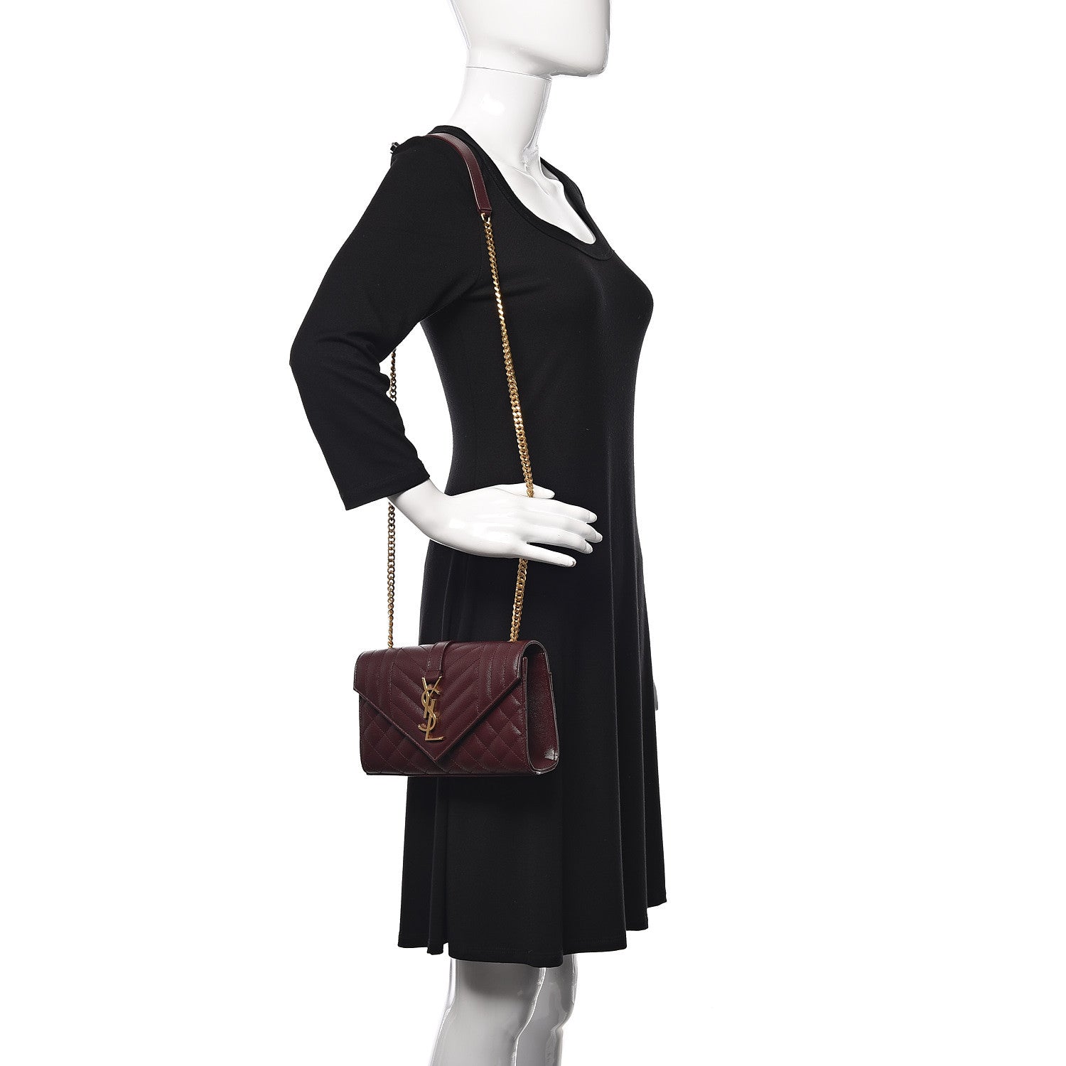 Saint Laurent Grain De Poudre Textured Mixed Matelasse Triquilt Small Monogram Satchel Burgundy 2 of 9