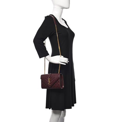 Saint Laurent Grain De Poudre Textured Mixed Matelasse Triquilt Small Monogram Satchel Burgundy 2 of 9