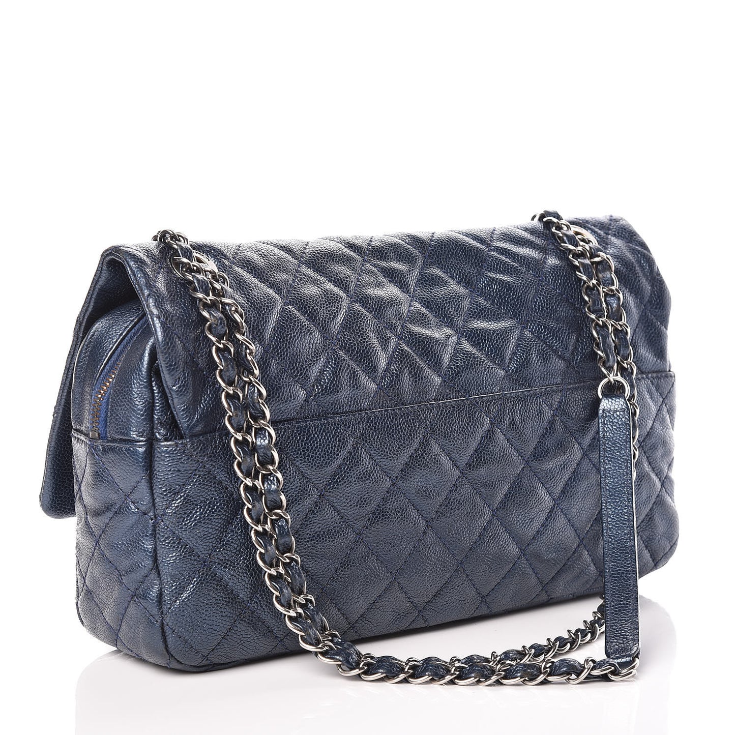 Iridescent Caviar Quilted Large Chic Flap Blue