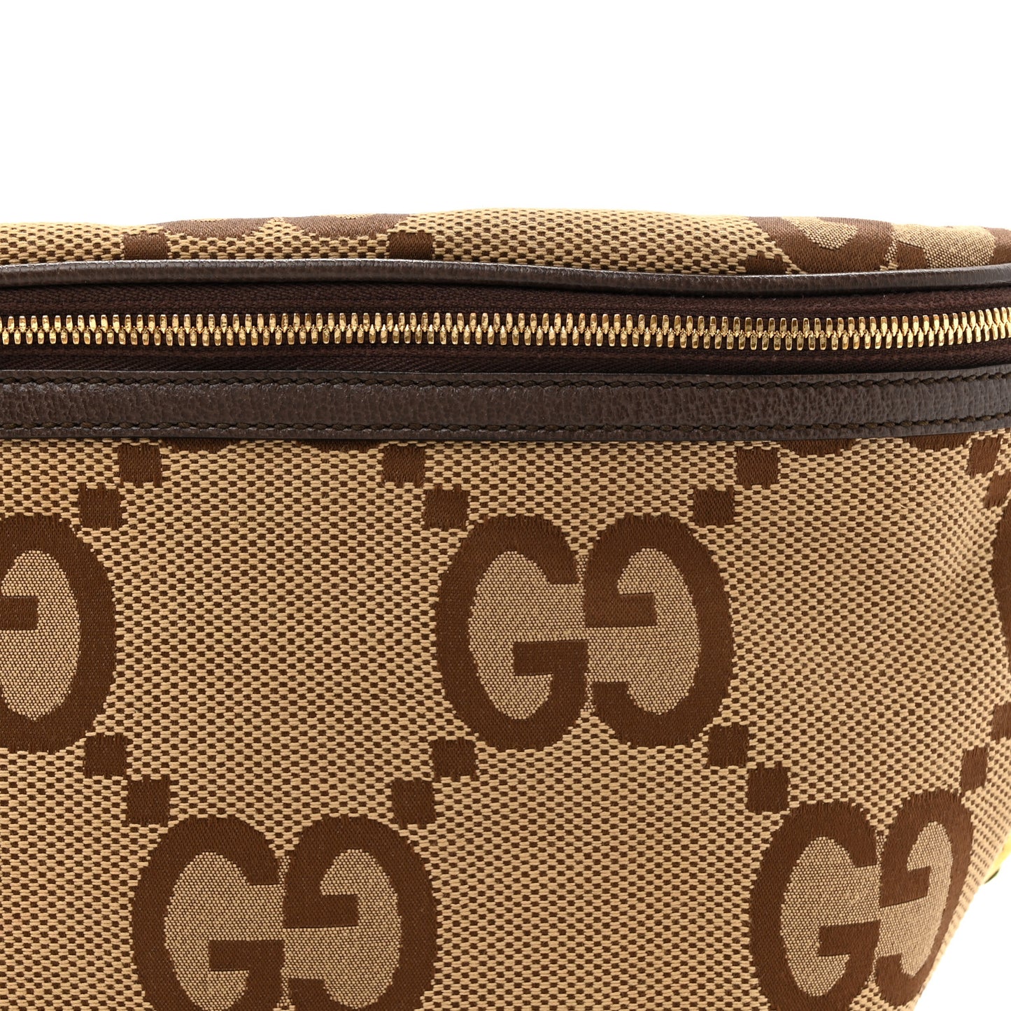 Monogram Jumbo GG Textured Dollar Calfskin Web Belt Bag Camel Ebony New Acero