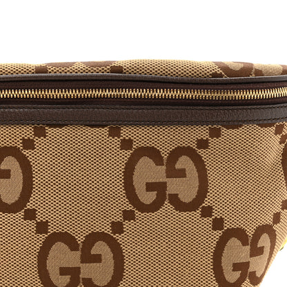 Gucci Monogram Jumbo GG Textured Dollar Calfskin Web Belt Bag Camel Ebony New Acero 8 of 12