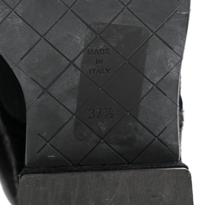 Chanel Suede Pony Hair Shearling Lace Up Combat Boots 37.5 Black White 7 of 10