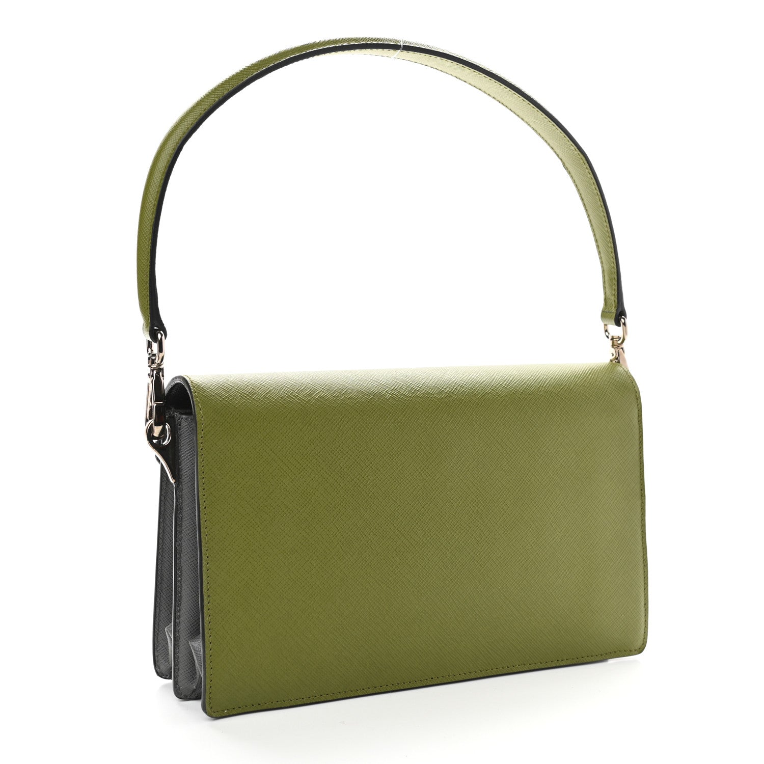 Prada Saffiano Lux Bi-Color Sound Shoulder Bag Mercurio Edera 3 of 8