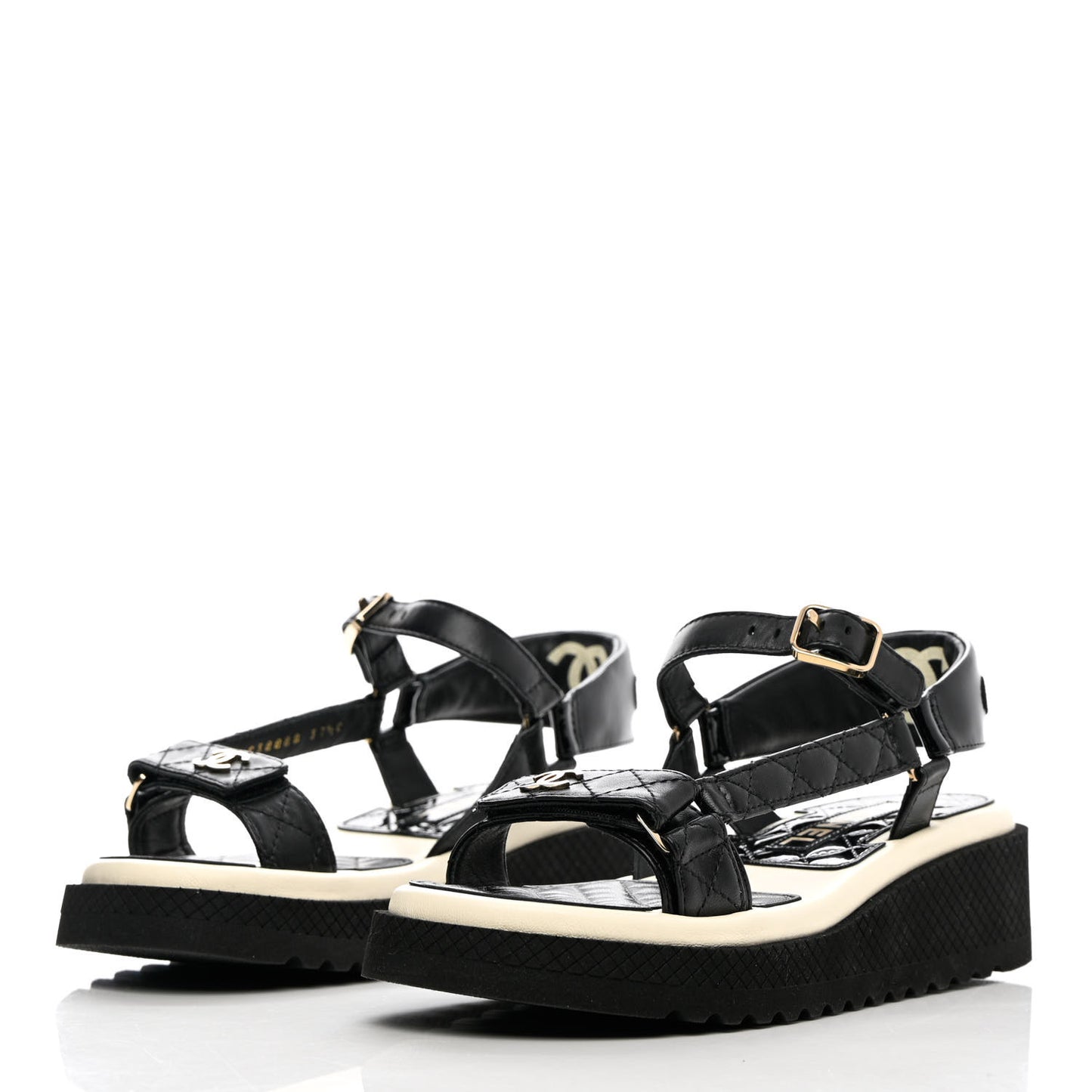 Lambskin Logo Platform Sandals 37.5 Black White