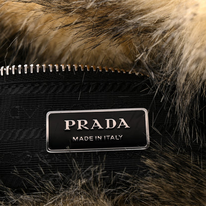 Prada Aspen Vitello Faux Fur Tote Crema Black 6 of 9