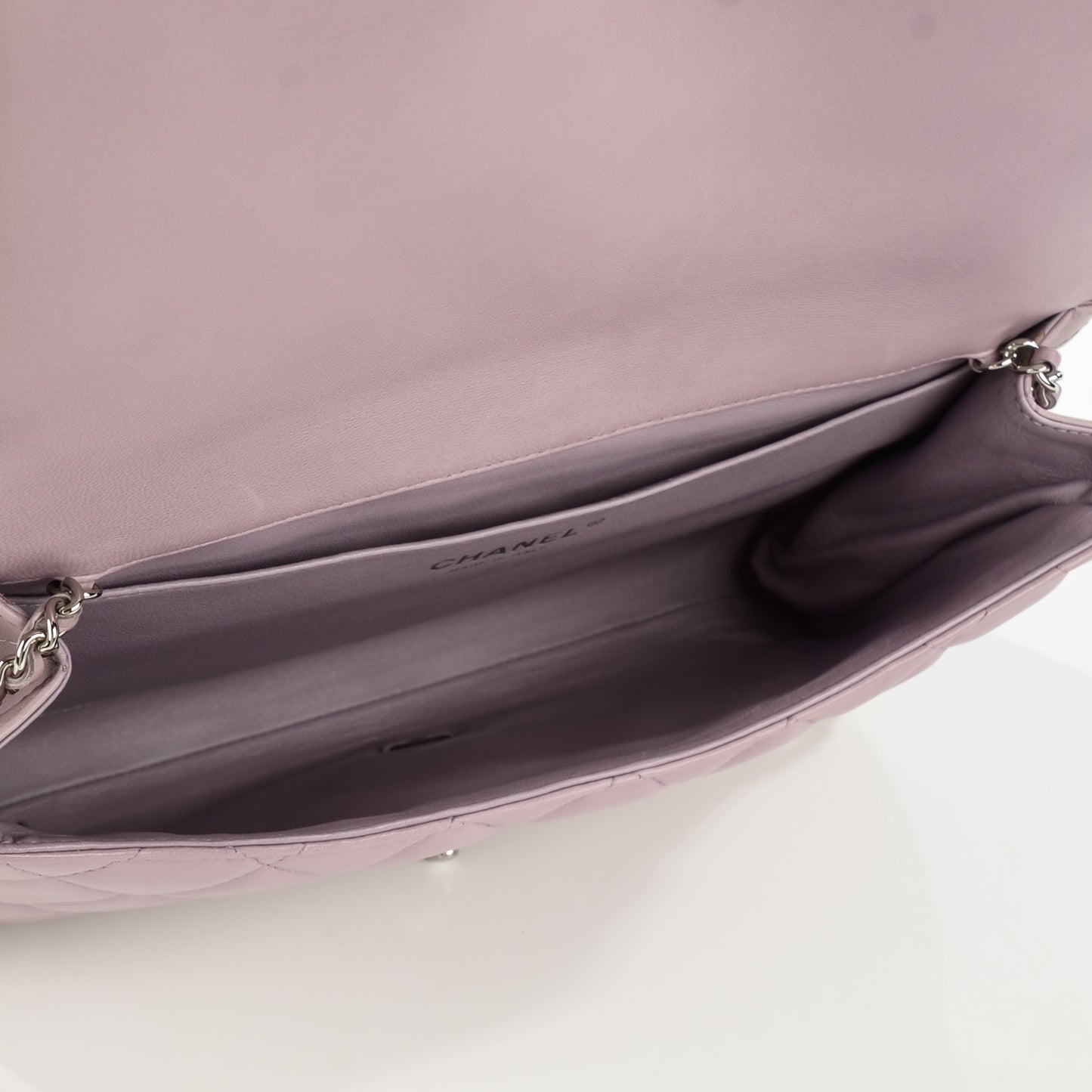 Lambskin Quilted Clutch With Chain Flap Lavender