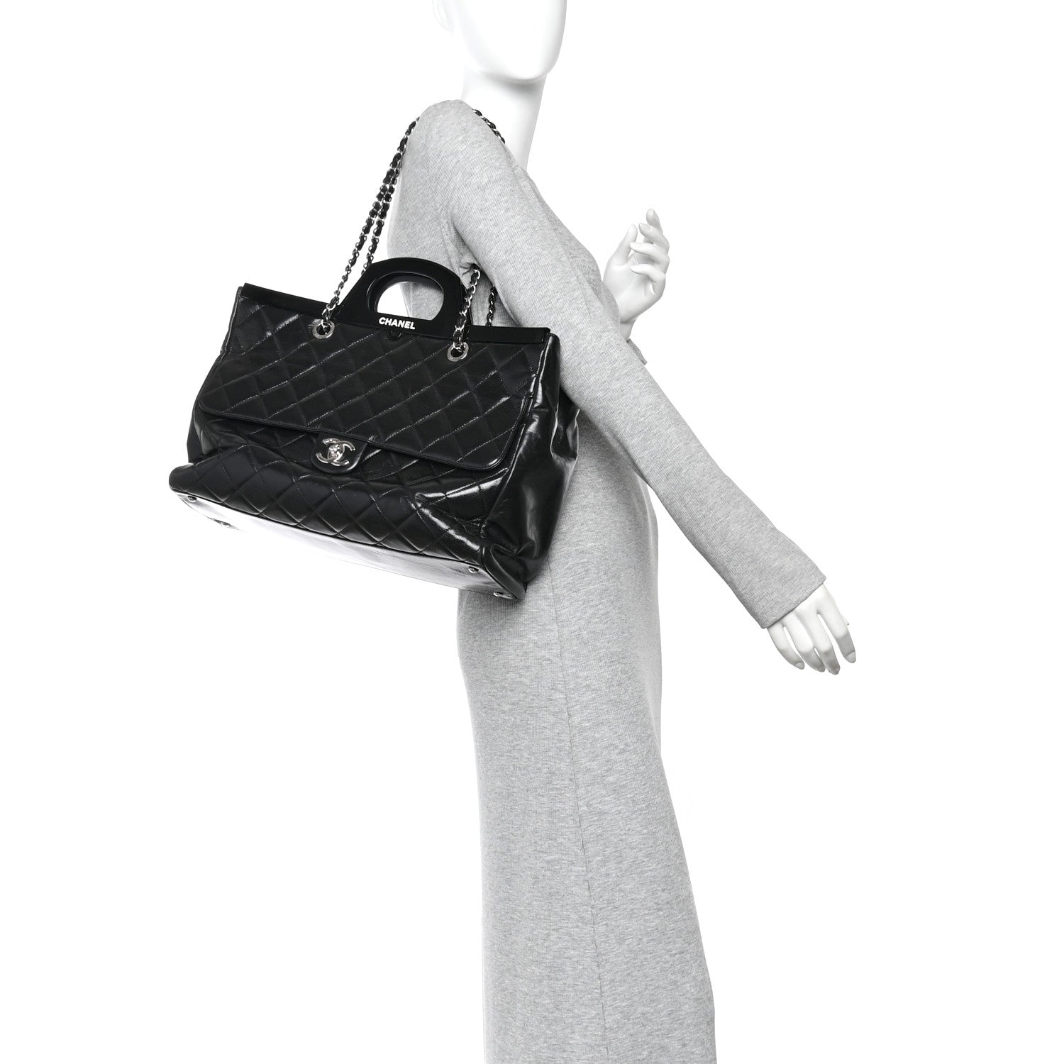 Chanel Glazed Calfskin Quilted Large CC Delivery Tote Black 2 of 14