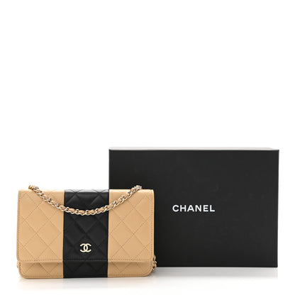 Chanel Lambskin Quilted Wallet On Chain WOC Beige Black 12 of 12