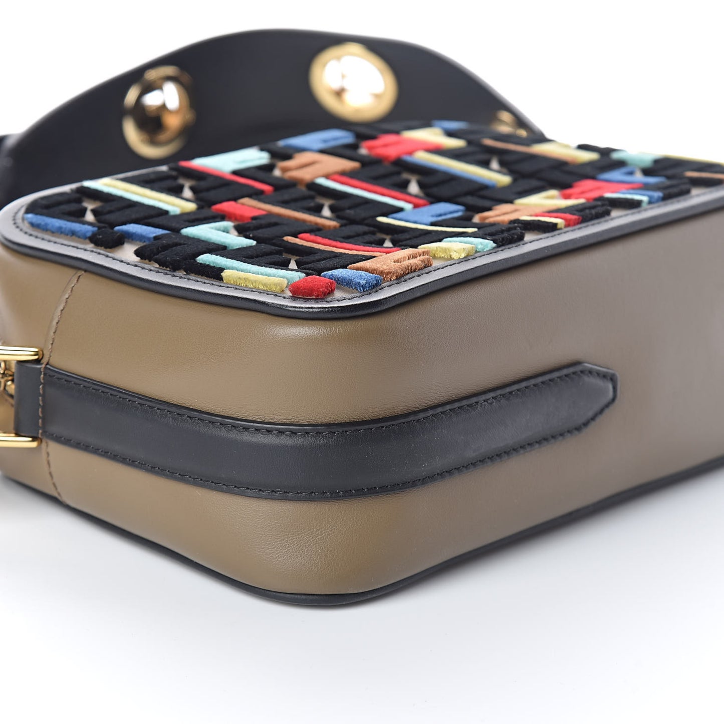 Vitello Century Velvet F is Fendi FF Multicolor Bi-Color Camera Case Fango Black Multicolor
