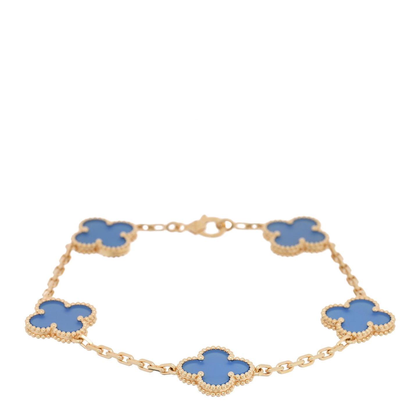 18K Yellow Gold Blue Agate 5 Motifs Vintage Alhambra Bracelet