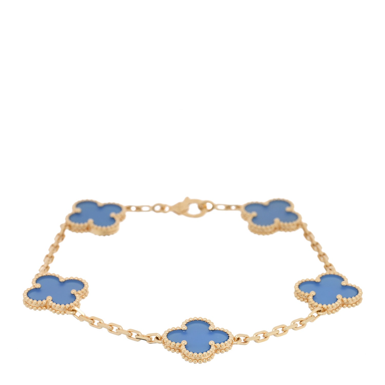 Van Cleef & Arpels 18K Yellow Gold Blue Agate 5 Motifs Vintage Alhambra Bracelet 1 of 4