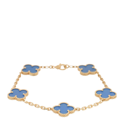 Van Cleef & Arpels 18K Yellow Gold Blue Agate 5 Motifs Vintage Alhambra Bracelet 1 of 4