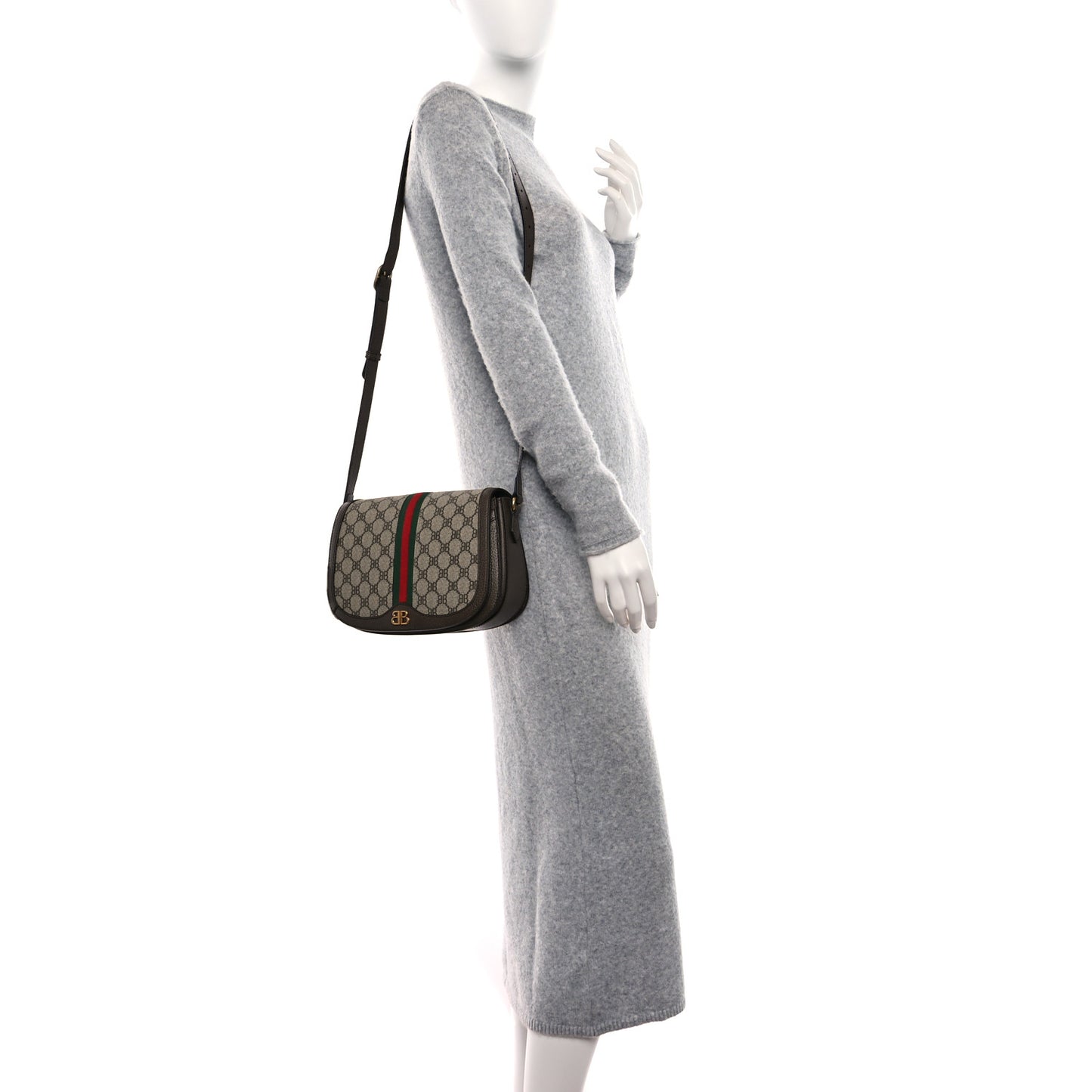 X BALENCIAGA BB Supreme Monogram Web Small Ophidia Shoulder Bag Beige New Acero