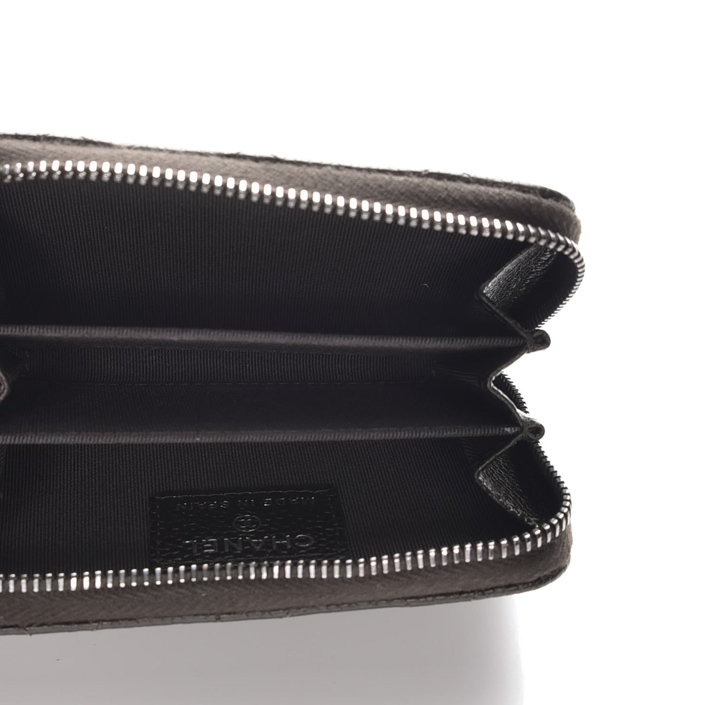 Metallic Caviar Quilted Zip Coin Purse Dark Charcoal