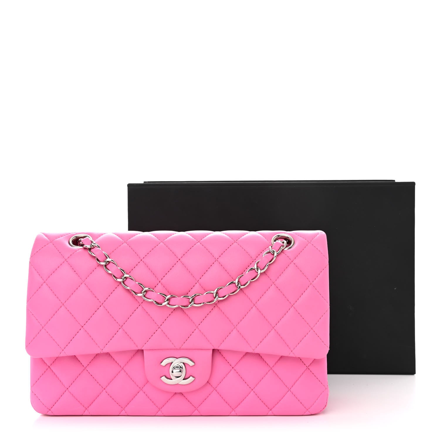 Chanel Lambskin Quilted Medium Double Flap Neon Pink 11 of 11