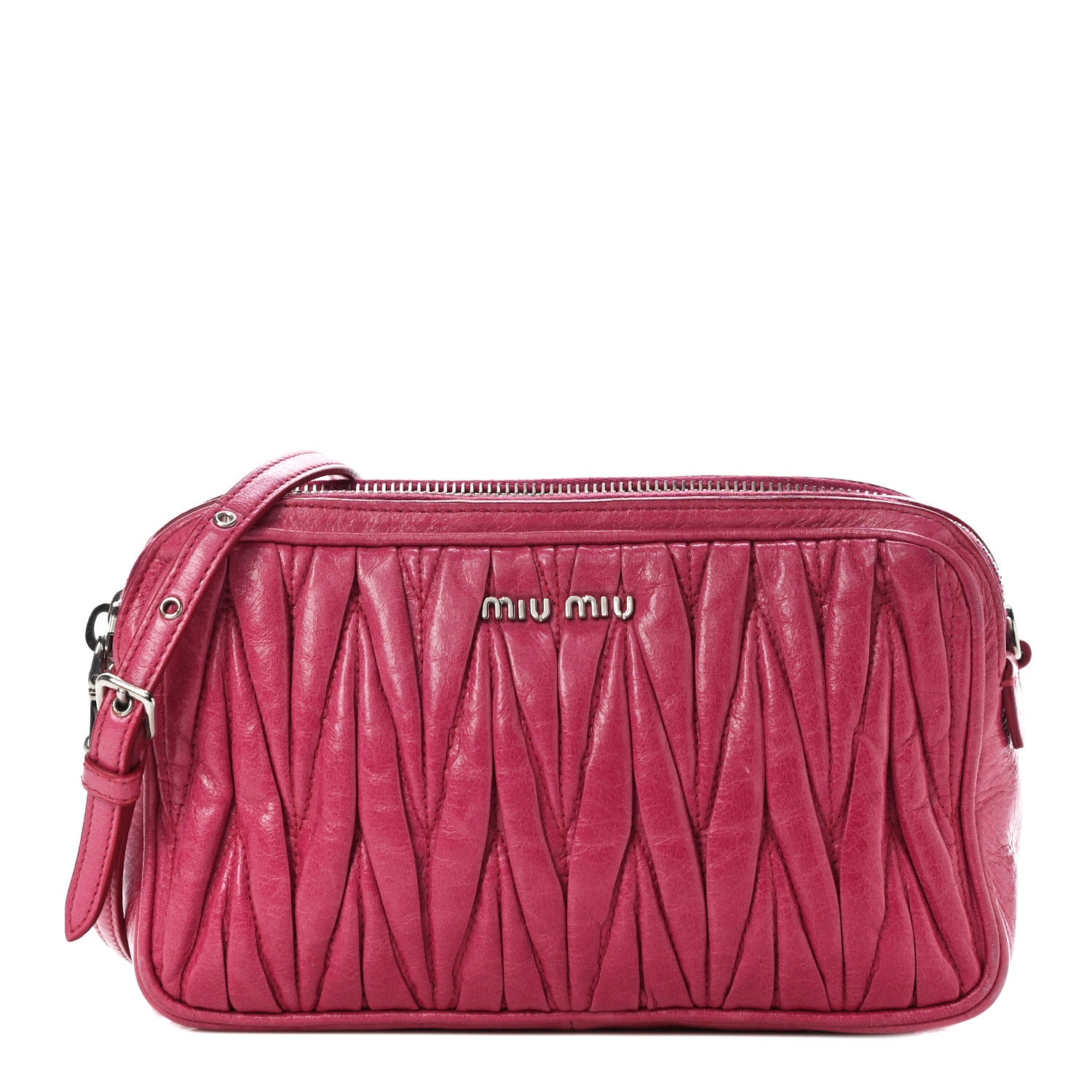 Miu Miu Vitello Lux Matelasse Double Zip Shoulder Bag Peonia 1 of 14