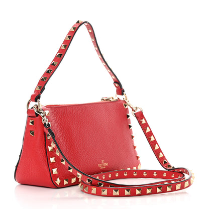 Valentino Garavani Pebbled Calfskin Small Rockstud Flip Lock Shoulder Bag Rouge Pur 3 of 13