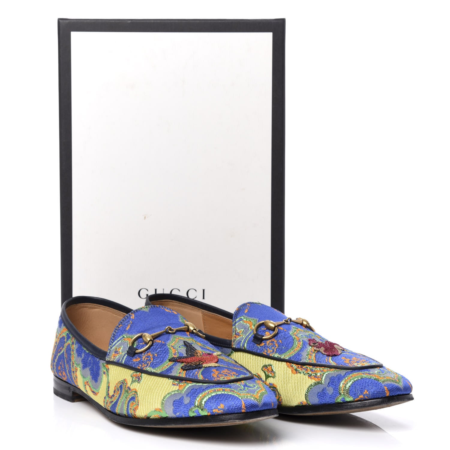 Gucci Jacquard Lambskin Flower Embroidered Womens Horsebit Jordaan Loafers 41 Acid Lime Electric Blue 11 of 11