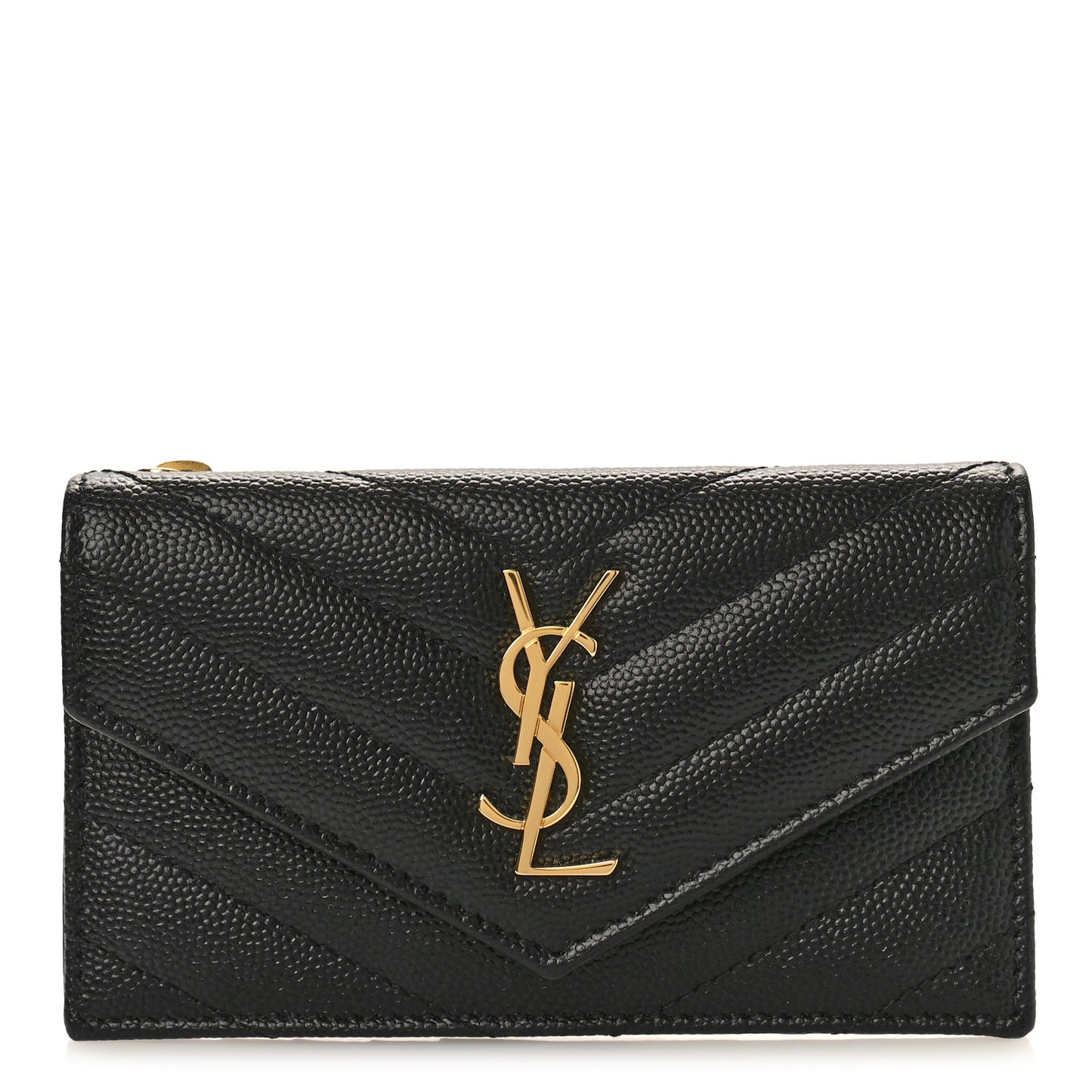 Grain De Poudre Matelasse Chevron Monogram Compact Wallet Black