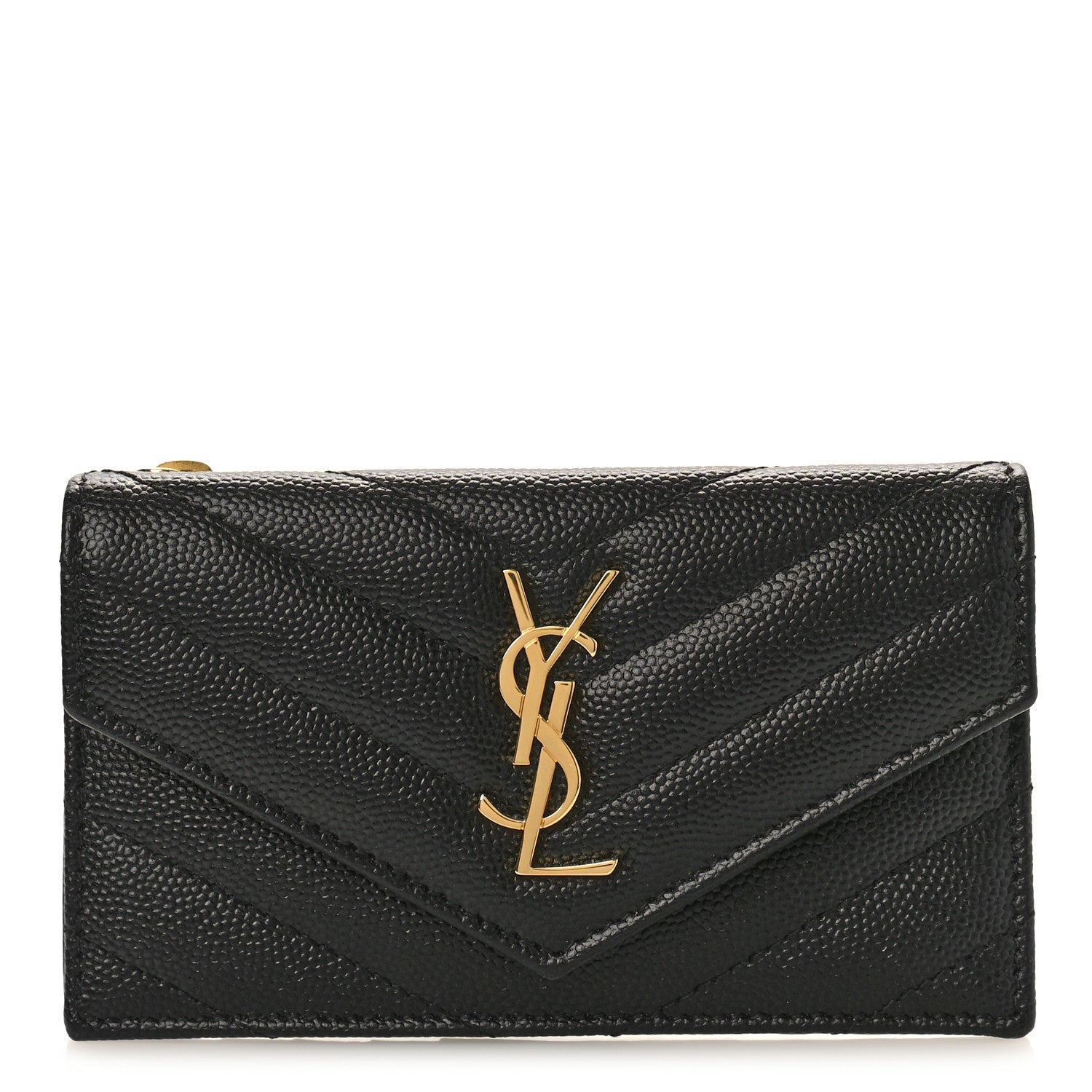Saint Laurent Grain De Poudre Matelasse Chevron Monogram Compact Wallet Black 1 of 10