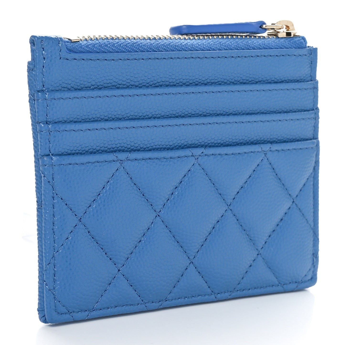 Caviar Quilted CC Zip Card Holder Blue