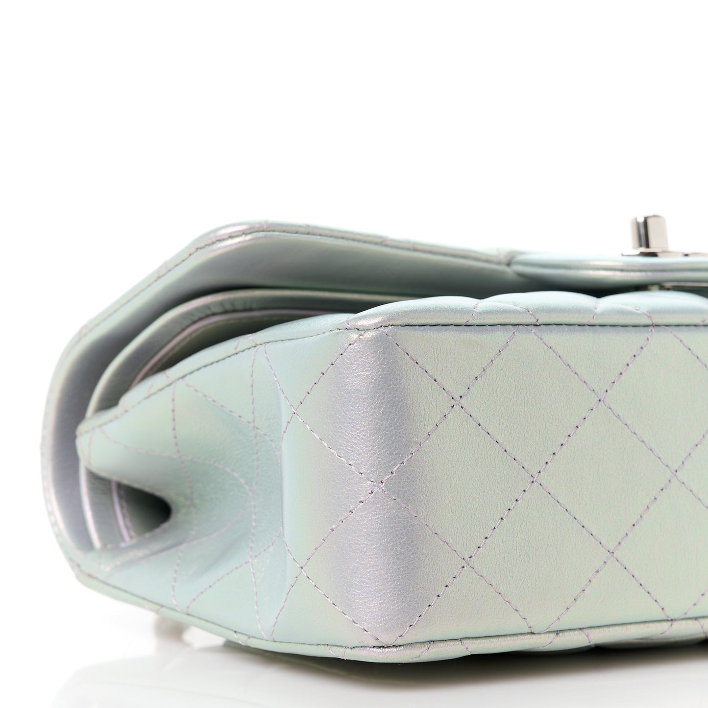 Iridescent Calfskin Quilted Small Double Flap Light Purple