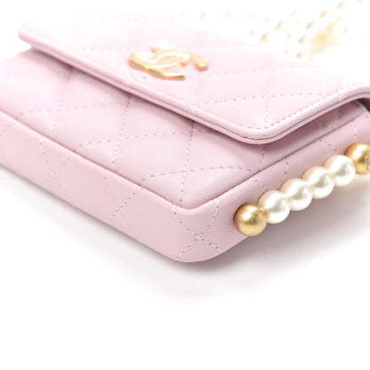 Chanel Calfskin Quilted About Pearls Card Holder Flap With Chain Light Pink 9 of 9