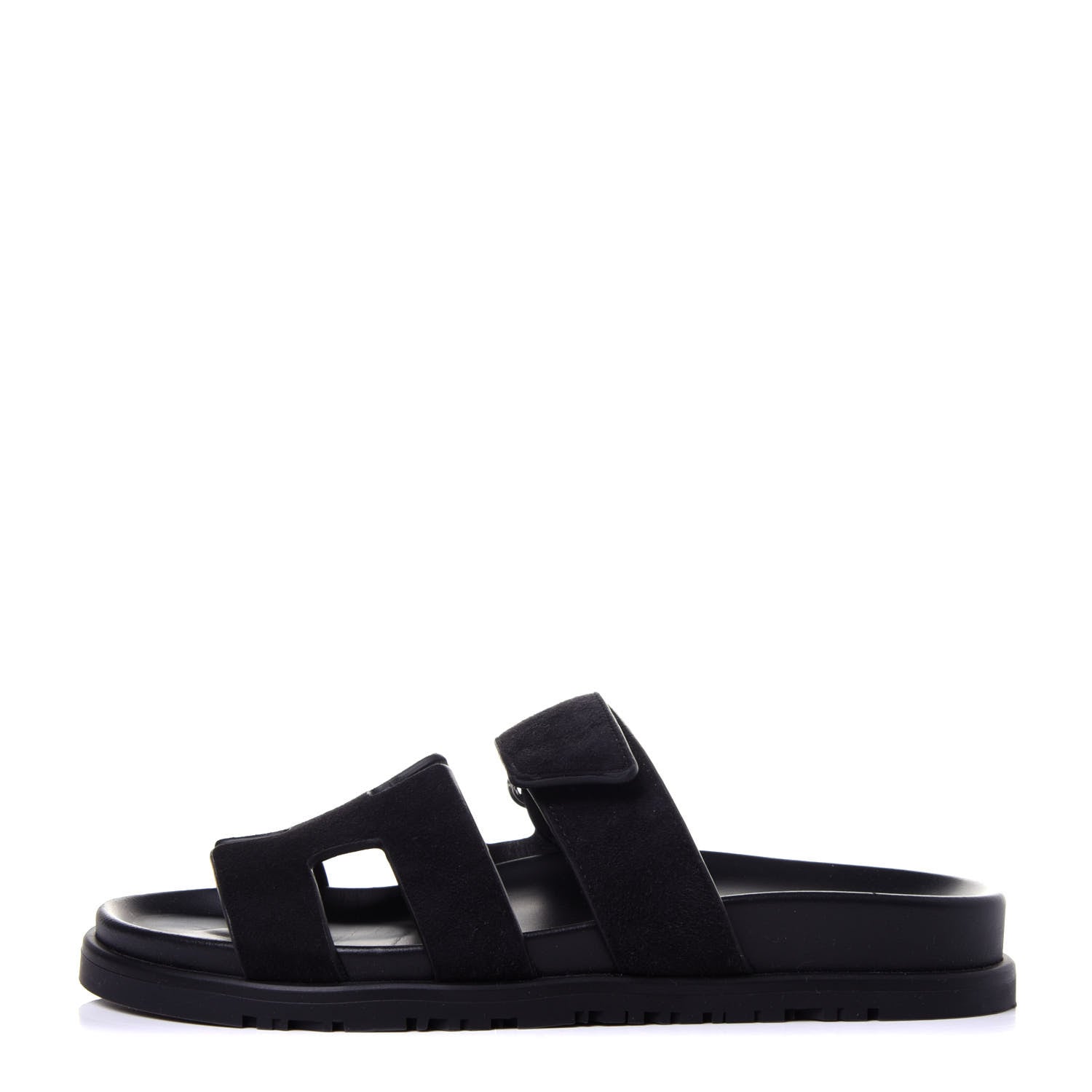 Hermes Suede Goatskin Womens Chypre Sandals 36 Black 1 of 9