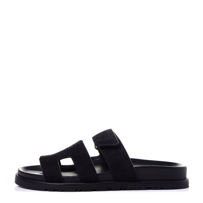 Hermes Suede Goatskin Womens Chypre Sandals 36 Black 1 of 9