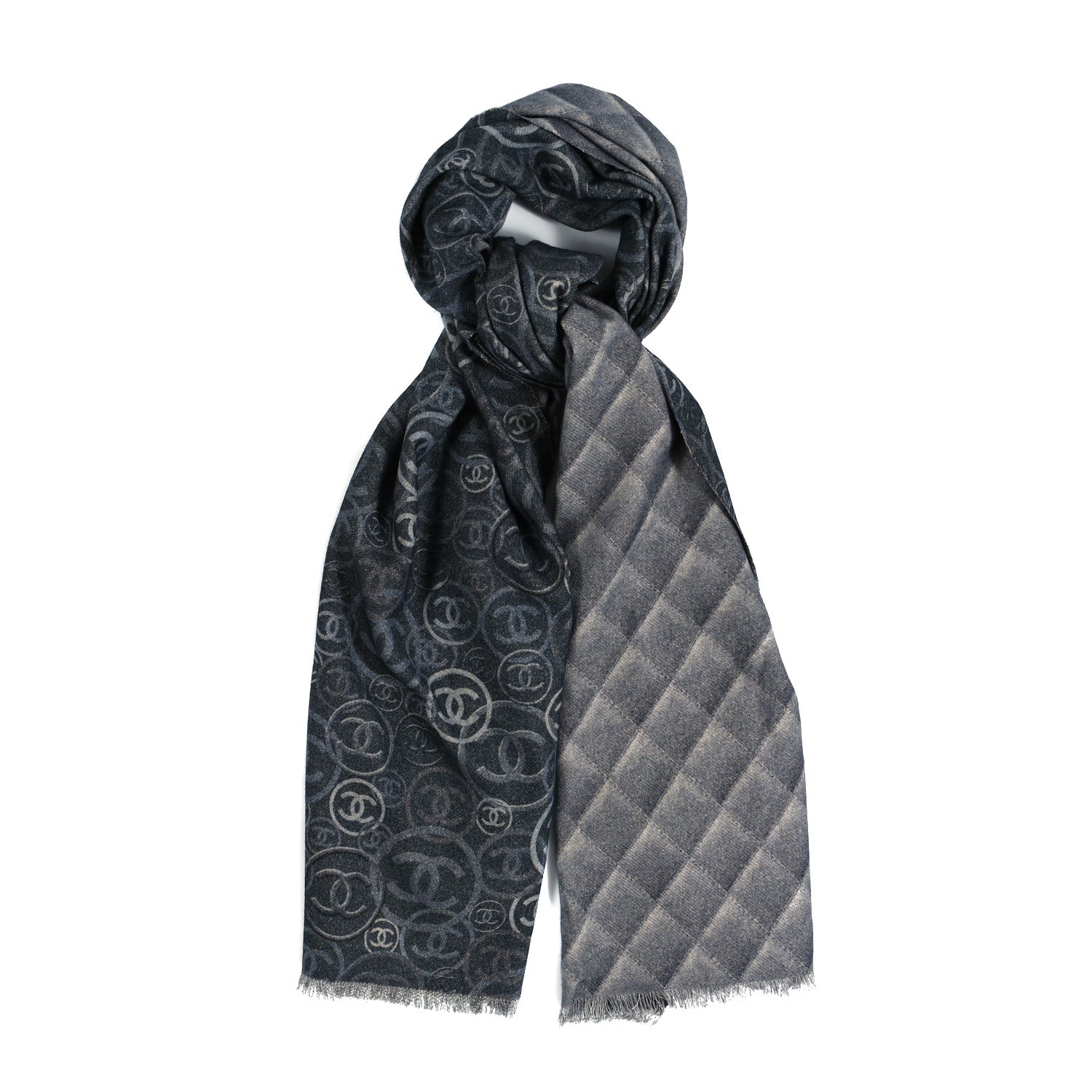 Chanel Cashmere Quilted Print CC Scarf Grey Multicolor 1 of 4