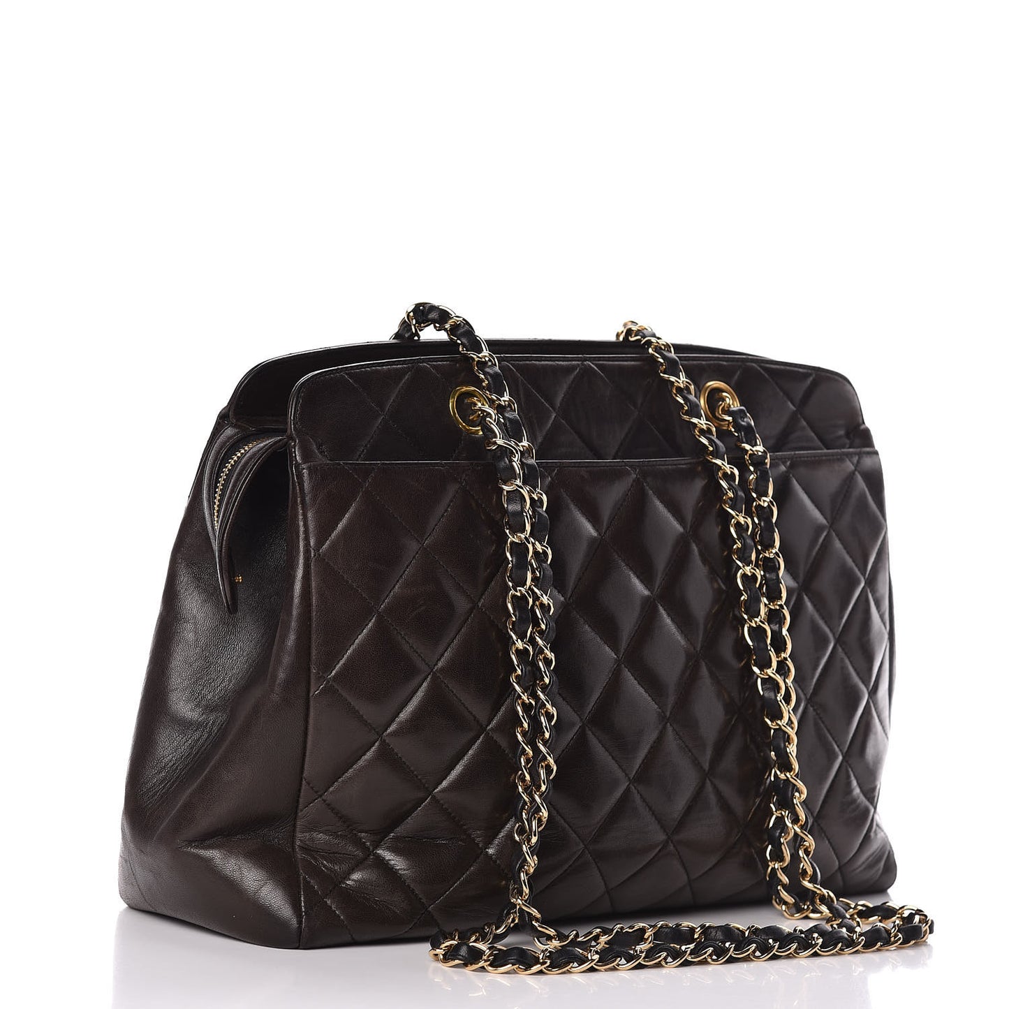 Lambskin Quilted Shopping Tote Black